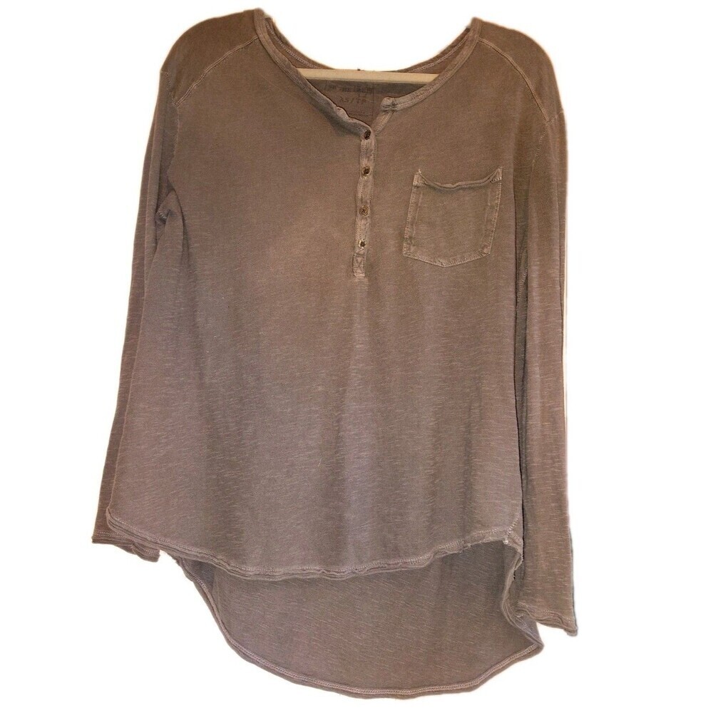 We The Free Shirt Womens XS Gray Henley Long Sleeve Roll Tab Tunic Top Hi Low